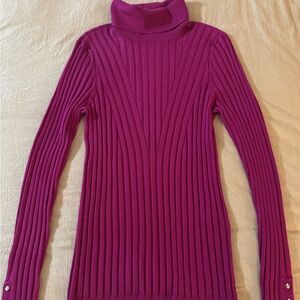 White House Black Market Magenta Ribbed Turtleneck Sweater